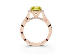 Fancy Yellow Asscher Cut Diamond Halo Twist Band Solitaire Ring Set in Rose gold with Prong Setting