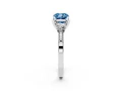 Fancy Blue Cushion Cut Diamond Three-Stone Ring Set in Platinum with Pavé Band and Smaller Side Stones