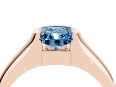 Fancy Blue Radiant Cut Diamond Bezel Solitaire Ring Set in Rose gold with Wide Band