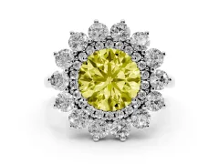 Fancy Yellow Round Cut Diamond Floral Double Halo Ring Set in Platinum with Round Petals