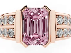 Fancy Pink Emerald Cut Diamond Wide Channel Set Band Ring Set in Rose gold with Bezel Setting