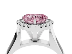 Fancy Pink Heart Cut Diamond Halo Solitaire Engagement Ring Set in Silver with Square Band and Prong Setting