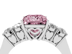 Fancy Pink Princess Cut Diamond Five-Stone Prong Set Band Ring Set in Silver with Polished Band