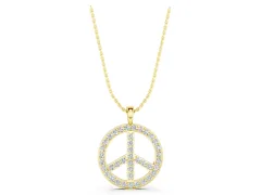 Round Brilliant Pavé-Set Diamond Peace Pendant Set in Yellow gold with Prong Setting