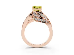 Fancy Yellow Asscher Cut Diamond Solitaire Ring Set in Rose gold with Layered Twist Pavé Band