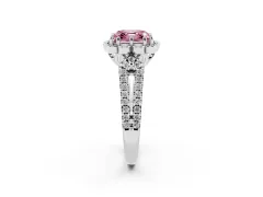 Fancy Pink Asscher Cut Diamond Floral Halo Split Shank Engagement Ring Set in Platinum with Pavé Shank