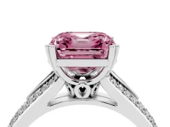 Fancy Pink Asscher Cut Diamond Split Shank Pavé Engagement Ring Set in Silver with Prong-Set Center Stone