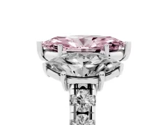 Fancy Pink Marquise Cut Diamond Three-Stone Ring Set in Silver with Pavé Band