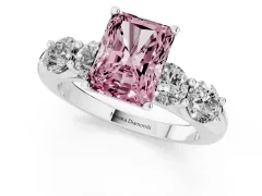 Fancy Pink Radiant Cut Diamond Five-Stone Prong Set Ring Set in White gold with Classic Band