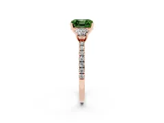 Fancy Green Asscher Cut Diamond Three-Stone Ring Set in Rose gold with Pavé Band and Graduated Sides