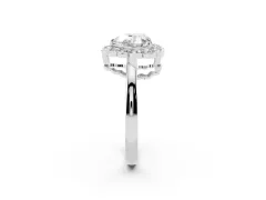 Heart Cut Diamond Halo Cluster Engagement Ring Set in Silver with Solitaire Band and Prong Setting