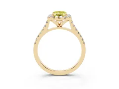 Fancy Yellow Emerald Cut Diamond Cushion Halo Ring Set in Yellow gold with Pavé Band