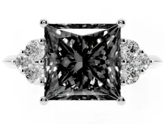 Fancy Black Princess Cut Diamond Cluster Ring Set in Silver with Plain Band and Prong Setting
