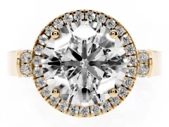 Round Cut Diamond Halo Ring Set in Yellow gold with Pavé-Lined Split Shank Band
