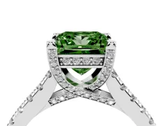 Fancy Green Princess Cut Diamond Solitaire Ring Set in White gold with Brilliant Pavé Band and Prong Setting
