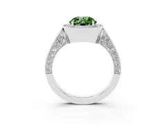 Fancy Green Round Cut Diamond Halo Engagement Ring Set in White gold with Accent Split Shank Band