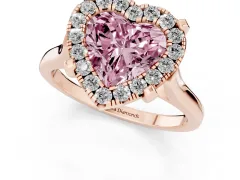 Fancy Pink Heart Cut Diamond Cluster Halo Solitaire Ring Set in Rose gold with Prong Setting