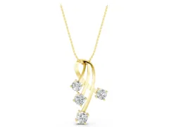 Four-Stone Round Diamond Pendant Set in Yellow gold with Curved Prong Setting