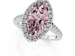 Fancy Pink Marquise Cut Diamond Halo Pavé Engagement Ring Set in Silver with Prong Setting