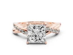 Princess Cut Diamond Twisted Pavé Band Ring Set in Rose gold with Prong Setting