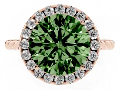 Fancy Green Round Cut Diamond Halo Ring Set in Rose gold with Plain Twisted Band