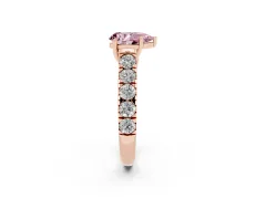 Fancy Pink Pear Cut Diamond Solitaire Ring Set in Rose gold with Cut-Down Micro Pavé Band and Prong Setting