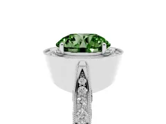Fancy Green Round Cut Diamond Halo Engagement Ring Set in White gold with Accent Split Shank Band