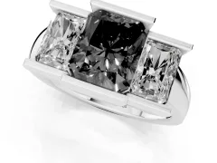Fancy Black Radiant Cut Diamond Three-Stone Channel Set Ring Set in White gold with Smooth Polished Band