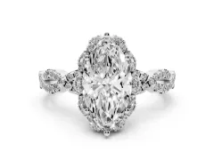 Marquise Cut Diamond Halo Twist Band Solitaire Ring Set in Silver with Prong-Set Center Stone