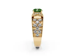 Fancy Green Cushion Cut Diamond Milgrain Halo Pavé Engagement Ring Set in Yellow gold with Prong Setting