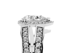 Pear Cut Diamond Halo Ring Set in Platinum with Double Pavé Split Shank