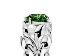Fancy Green Heart Cut Diamond Leaf-Inspired Engagement Ring Set in White gold with Round Accents