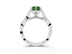 Fancy Green Cushion Cut Diamond Halo Twist Band Solitaire Ring Set in White gold with Prong Setting