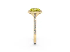 Fancy Yellow Radiant Cut Diamond Halo Engagement Ring Set in Yellow gold with Round Pavé Shoulders and Heart Gallery