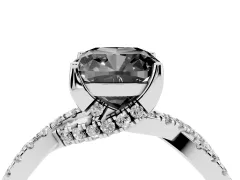 Fancy Black Cushion Cut Diamond Twist Pavé Solitaire Engagement Ring Set in Platinum with Prong Setting