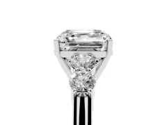 Asscher Cut Diamond Five-Stone Prong Set Band Ring Set in White gold with Polished Band
