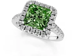 Fancy Green Princess Cut Diamond Pavé Halo Engagement Ring Set in Silver with Pavé Band and Prong Setting