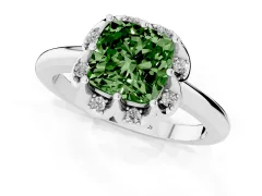 Fancy Green Cushion Cut Diamond Round Cluster Halo Ring Set in White gold with Solitaire Band and Prong Setting