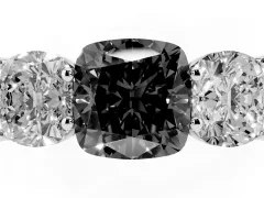 Fancy Black Cushion Cut Diamond Three-Stone Ring Set in Platinum with Plain Polished Band