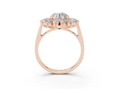 Round Cut Diamond Floral Double Halo Ring Set in Rose gold with Round Petals