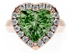 Fancy Green Heart Cut Diamond Halo Solitaire Engagement Ring Set in Rose gold with Square Band and Prong Setting