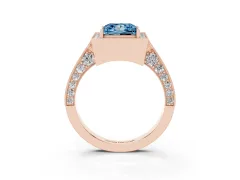 Fancy Blue Princess Cut Diamond Halo Engagement Ring Set in Rose gold with Accent Split Shank Band