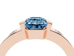 Fancy Blue Emerald Cut Diamond Channel-Set Band Ring Set in Rose gold with Bezel Prong Setting
