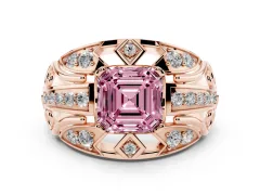 Fancy Pink Asscher Cut Diamond Art Deco Ring Set in Rose gold with Pavé Split Shank
