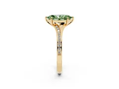 Fancy Green Marquise Cut Diamond Solitaire Ring Set in Yellow gold with Pavé Accent Band and Classic Prong Setting