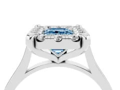 Fancy Blue Emerald Cut Diamond Cluster Halo Solitaire Ring Set in White gold with Prong Setting