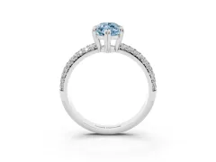 Fancy Blue Marquise Cut Diamond Solitaire Ring Set in Platinum with Multi-Row Round Pavé Band and Prong Setting