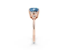 Fancy Blue Princess Cut Diamond Cluster Ring Set in Rose gold with Plain Band and Prong Setting
