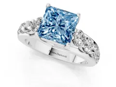 Fancy Blue Princess Cut Diamond Pavé Engagement Ring Set in Platinum with Prong Setting