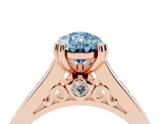 Fancy Blue Pear Cut Diamond Channel Set Solitaire Engagement Ring Set in Rose gold with Prong Setting
